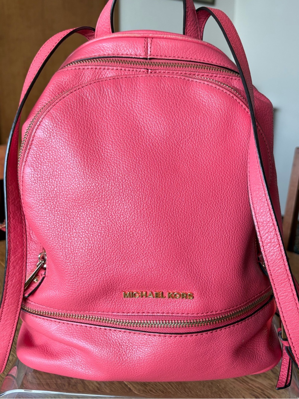Michael Kors Rhea Vibrant Pink Pebbled Leather Backpack Medium